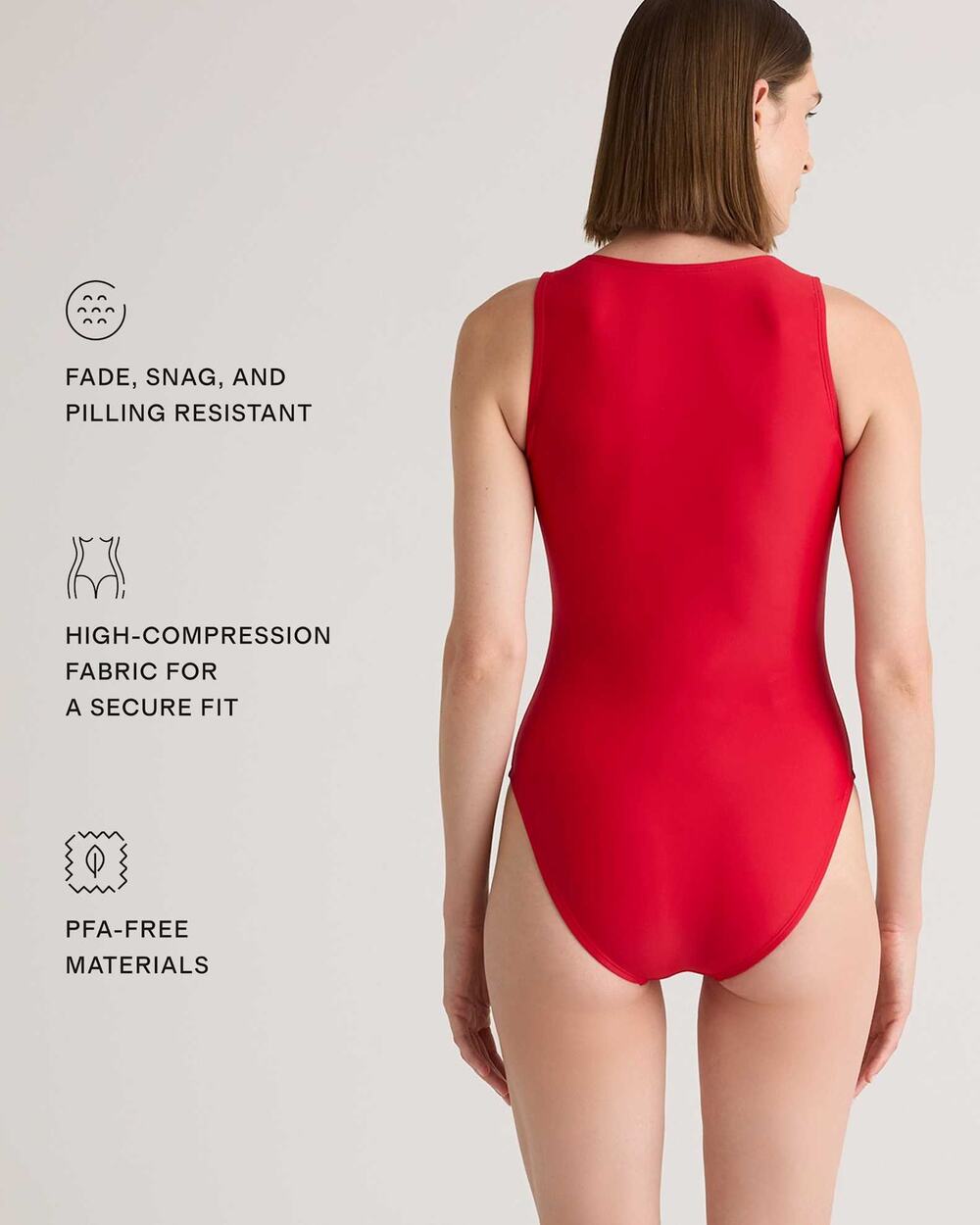 NWT Quince Italian Zip-Front One-Piece Swimsuit Red XL